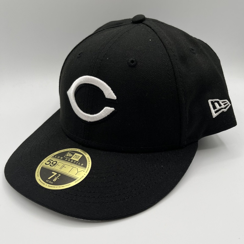 Cincinnati Reds Hat Fitted Mens 7 7/8 Black MLB New Era 59FIFTY Low Profile NEW